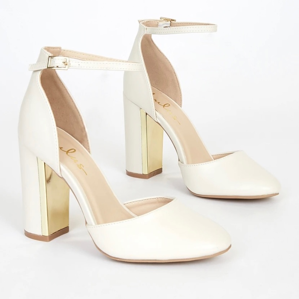 Laura off white ankle strap heels